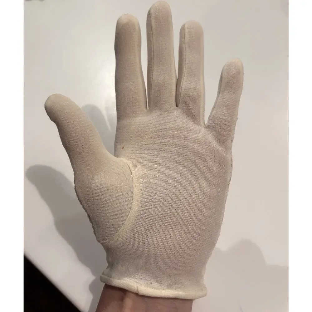 Vintage Ivory White Lace Sheer Short Stretch Gloves Romantic Feminine Cottage